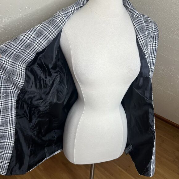 ASOS Design Blazer Womens 6 Black White Glen Plaid Check Long Sleeve Corpcore - Picture 4 of 12